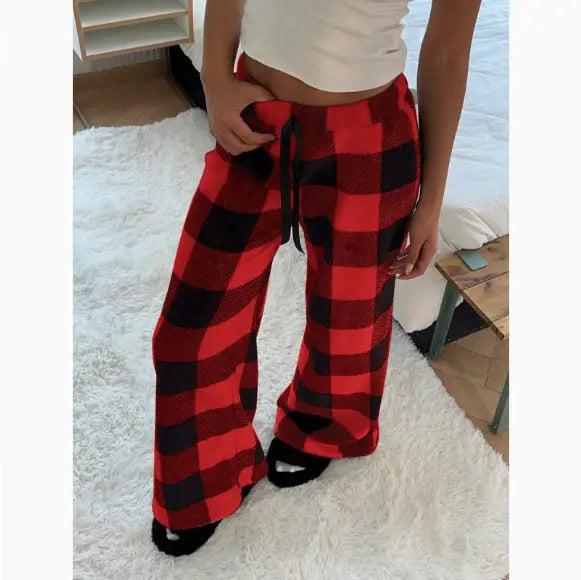 New Casual Leopard Print Lace-up Wide-leg Pants hercurva