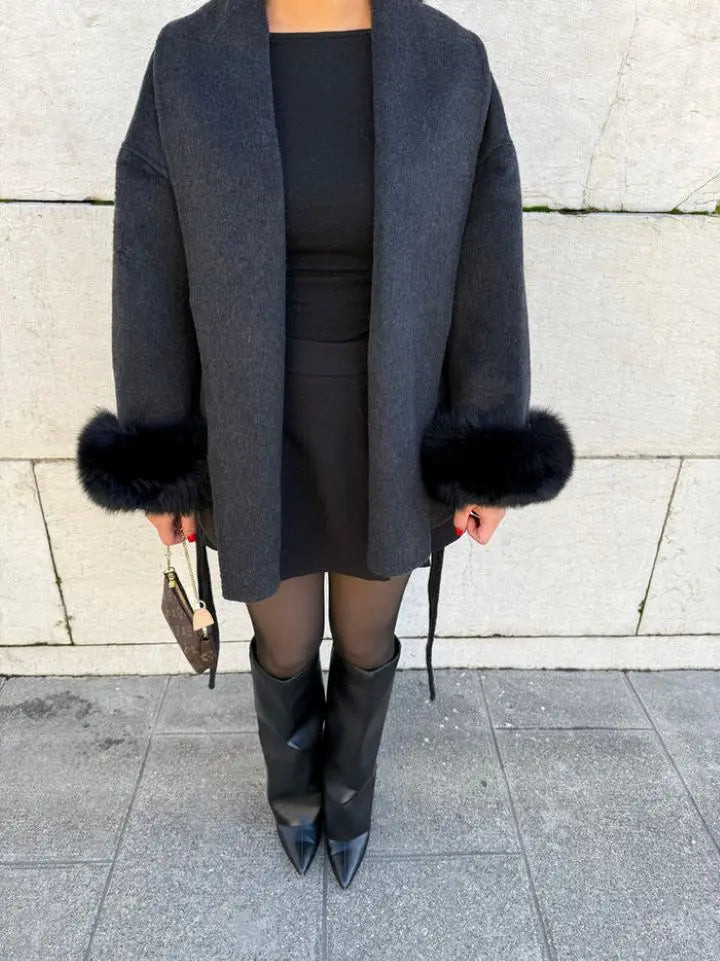Furry Sleeves Overcoat Long Coat hercurva