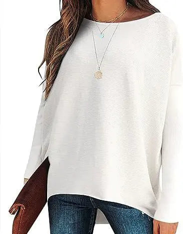 High And Low Batwing Sleeve Knitted Loose Pullover Waist Top hercurva