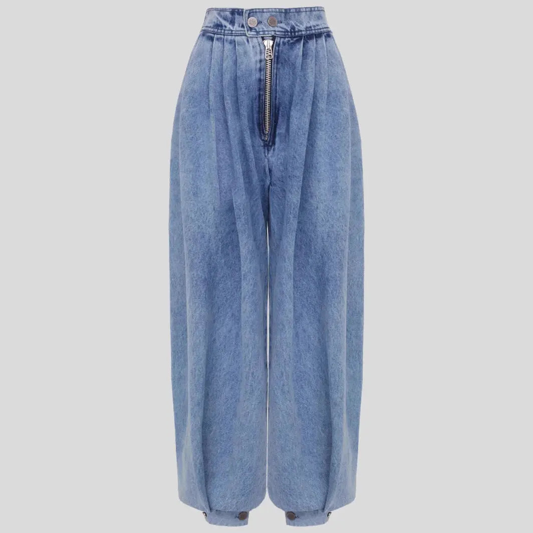 High Waist Zipper Denim Loose Harem Pants hercurva