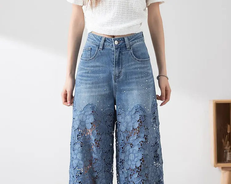 Women's Stitching High Waist Wide Leg Pants hercurva