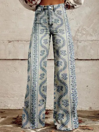 Thin Faux Denim Wide-leg Pants hercurva