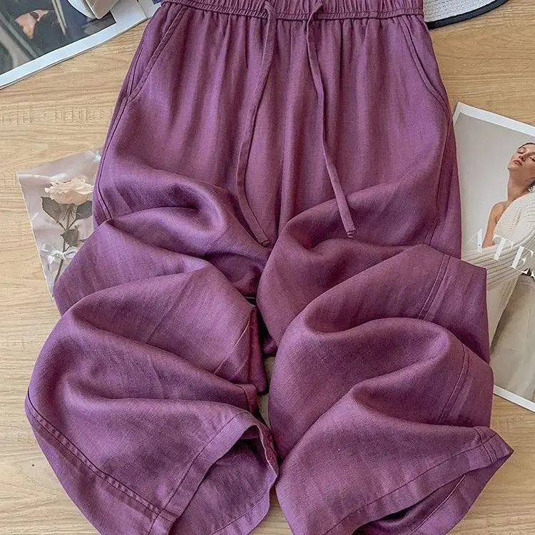 High Waist Drape Linen Cropped Straight Pants hercurva