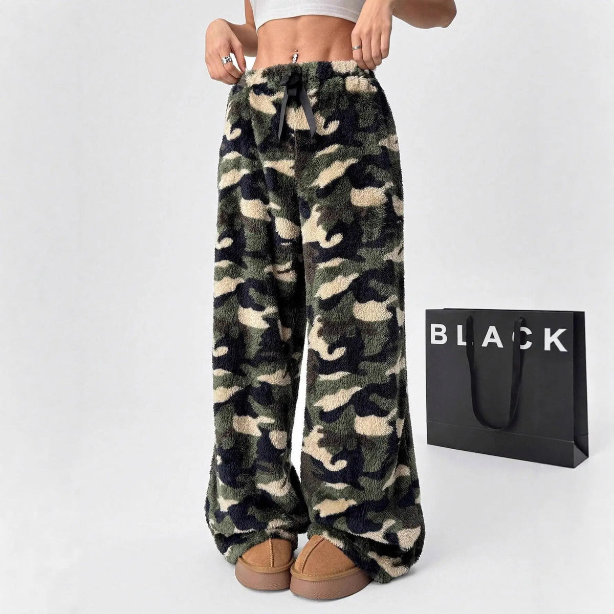 New Casual Leopard Print Lace-up Wide-leg Pants hercurva