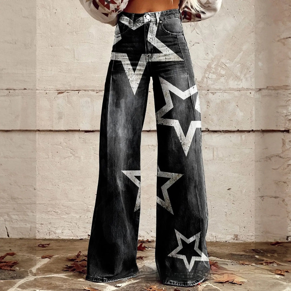 Foreign Trade Plus Size Women's Casual Pants Thin Imitation Jeans Wide Leg hercurva