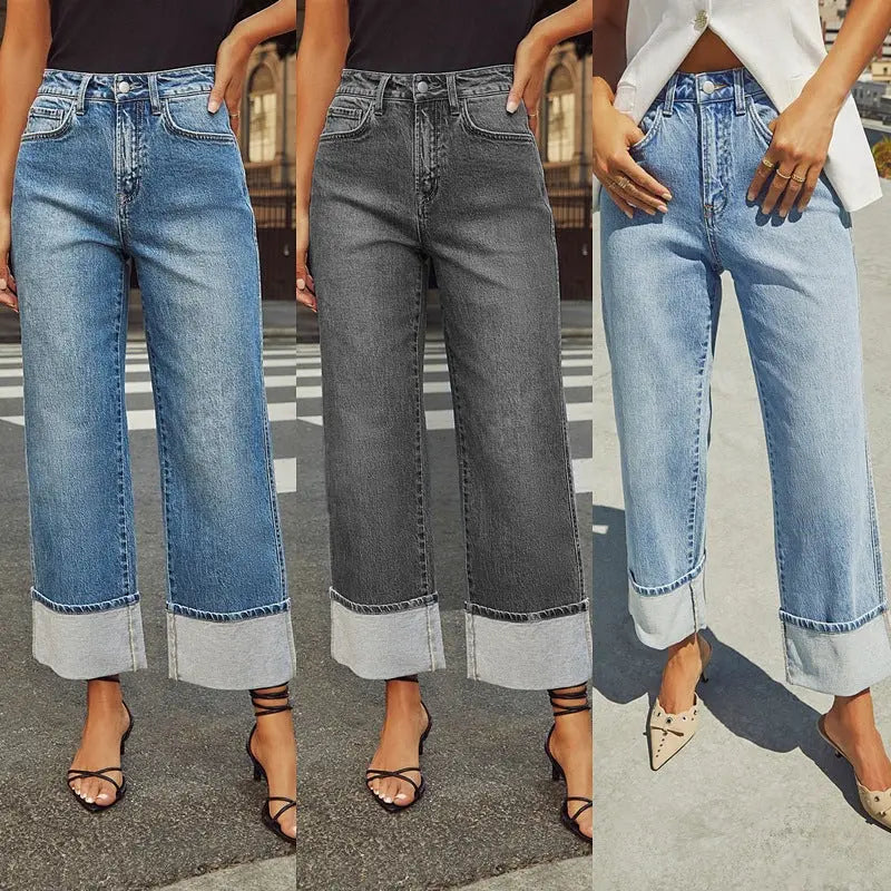 Retro Curling New Elastic Straight Jeans For Women hercurva