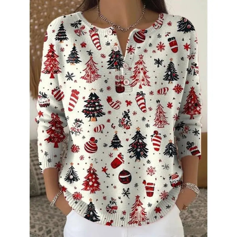 Retro Christmas 3D Digital Printing Four-button Stand Collar T-shirt hercurva
