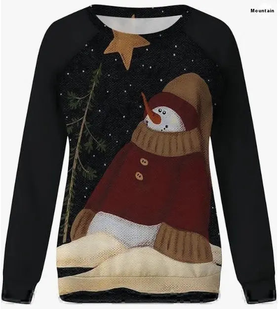 Christmas European And American Women Printed Crew Neck Sweatshirt hercurva