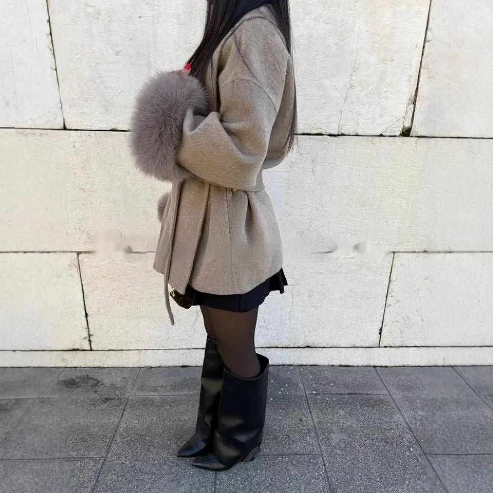 Furry Sleeves Overcoat Long Coat hercurva