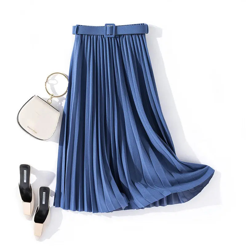 Solid Color Simple Organ Pleated Skirt Mid-length Skirt hercurva