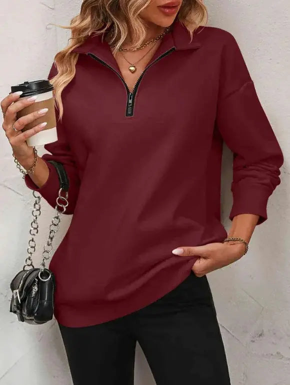 Women's Fashion Half Long-sleeve Zipper Sweatshirt Fashion Pullover hercurva
