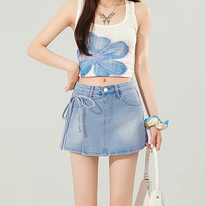 High-waisted Slimming Instagram-style Denim Skirt With Tie Details hercurva
