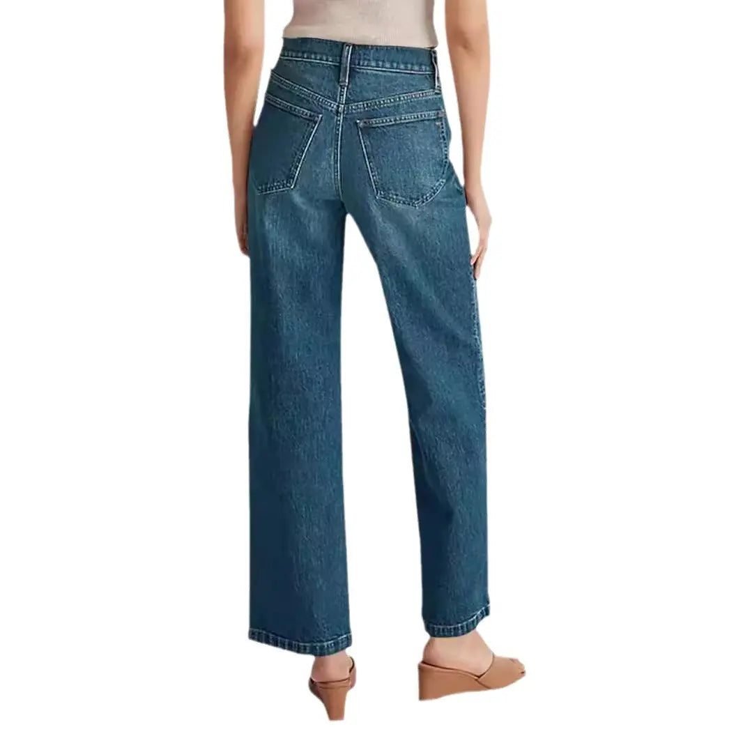 Washed Women's Jeans Wide Leg Trousers Square Pocket hercurva