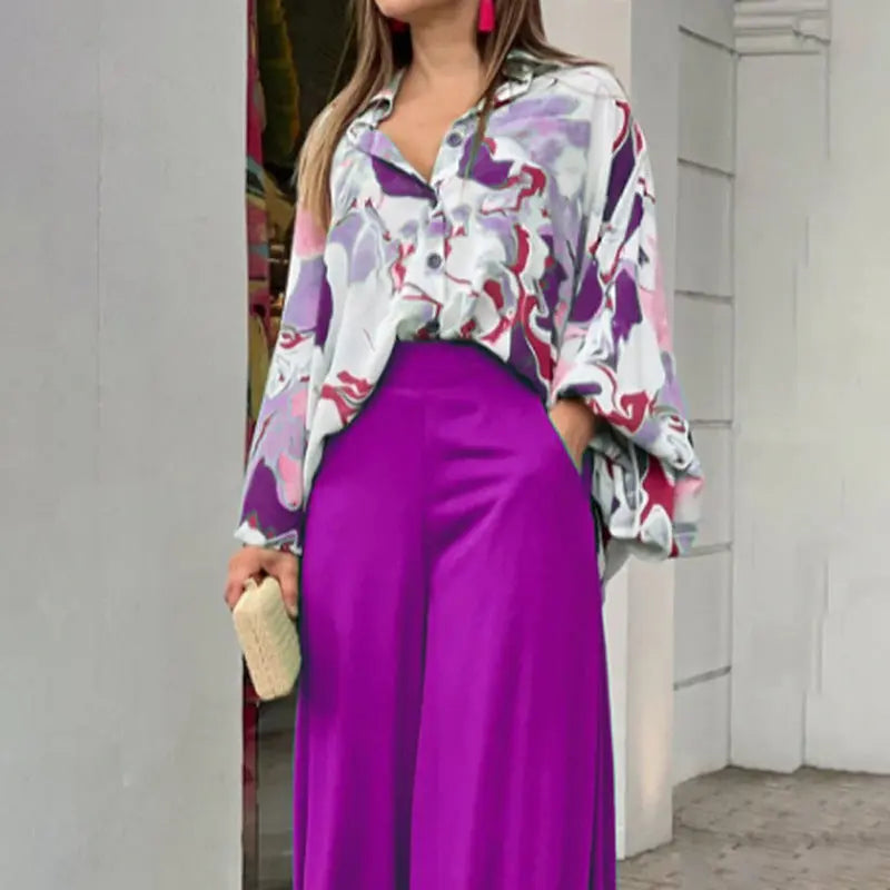 Fashionable Printed Wide-leg Pants hercurva