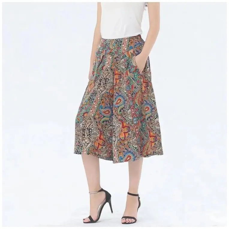 Slim And Casual High Waisted Printed Wide Leg Capris hercurva