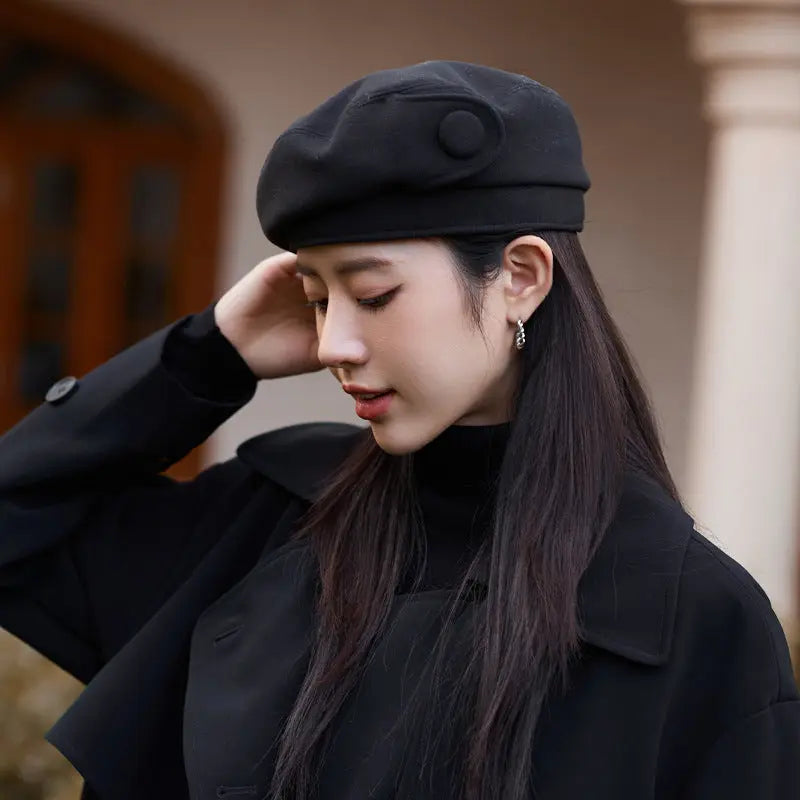 High-grade Buttons Make Your Face Look Smaller In Autumn And Winter Beret hercurva