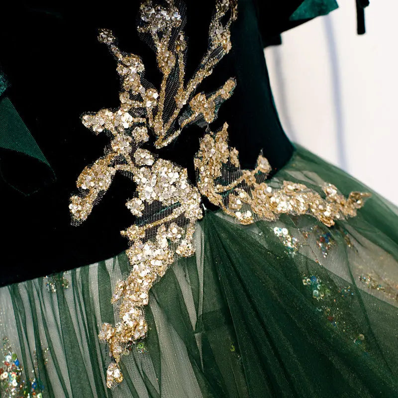 Banquet Sling Temperament Long Dress Dark Green Fantasy Mori hercurva