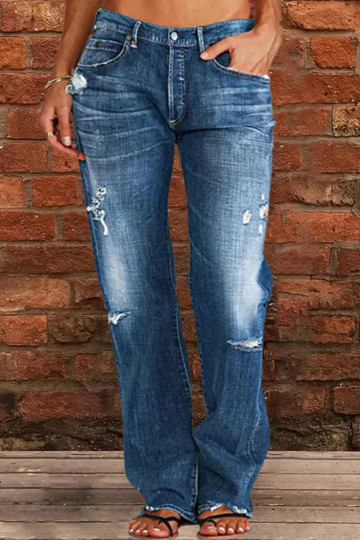 Ripped Jeans Loose Wide Leg Denim Pants Leisure Commuting Trousers Women's Clothing hercurva