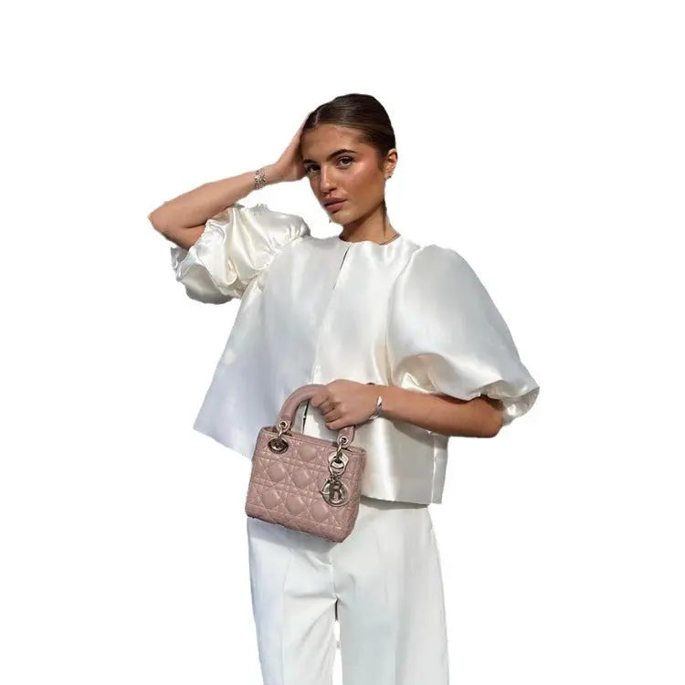 Satin Puff Sleeve Short Top Loose French Simplicity Shirt hercurva