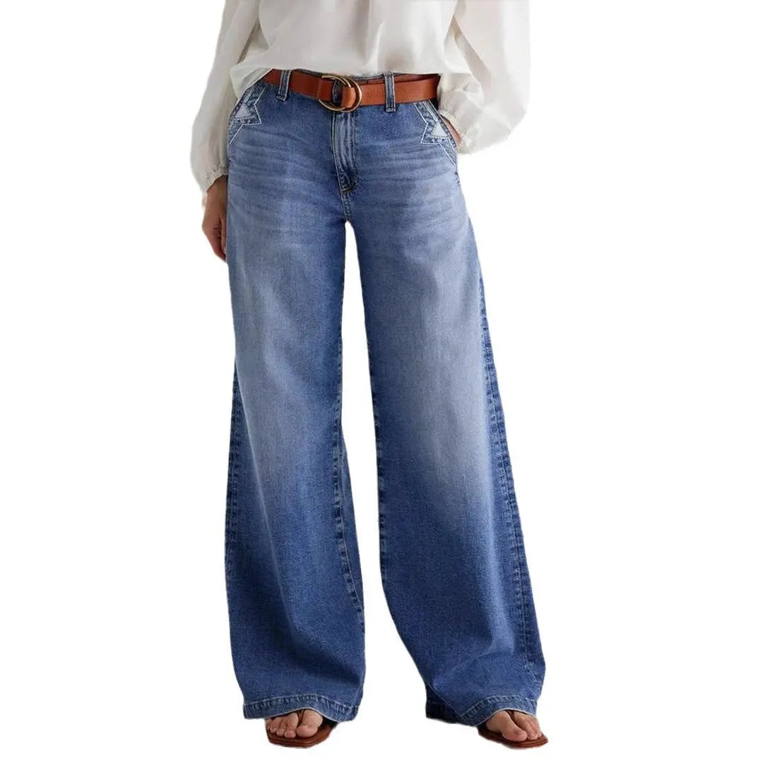 Embroidered Elastic Straight Pants Casual hercurva