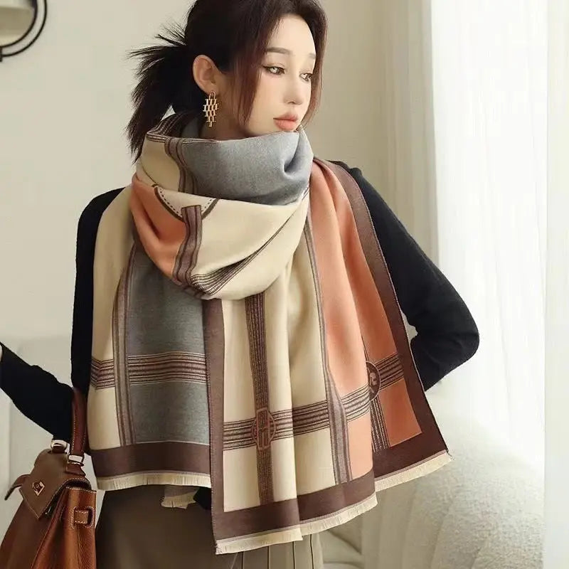 Korean Style Contrast Color Artificial Cashmere Scarf Women's New Winter hercurva