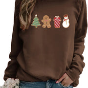 Snowman And Gingerbread Man Printed Sweater Comfortable And Casual hercurva