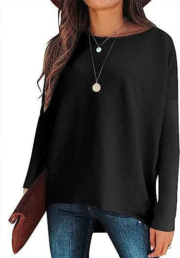 High And Low Batwing Sleeve Knitted Loose Pullover Waist Top hercurva