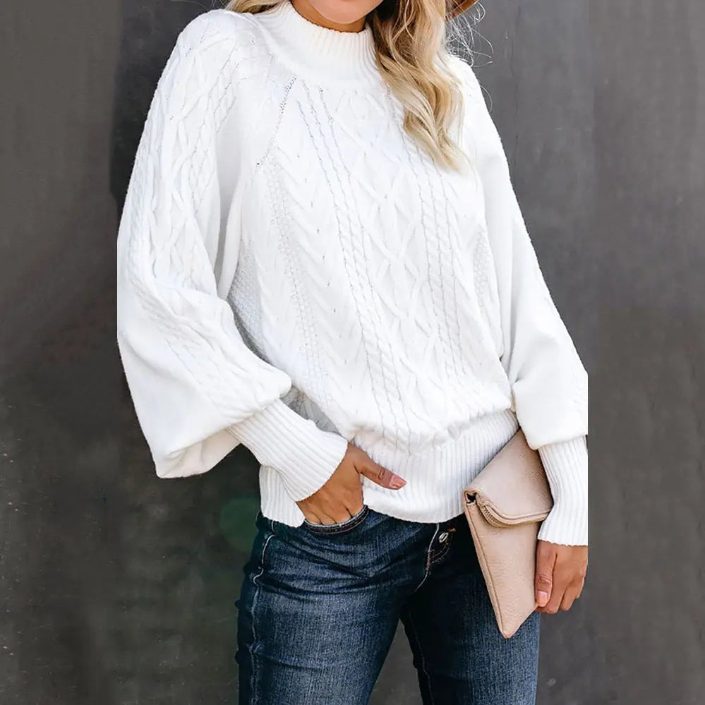 New Style Medium Neck Sweater Women's Loose Long Sleeve Knitting hercurva
