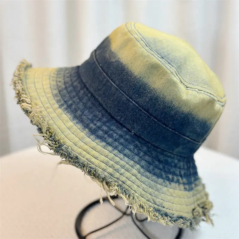 Big Head Circumference Bucket Bucket Hat Distressed Sun-proof Face-showing Small Hat hercurva