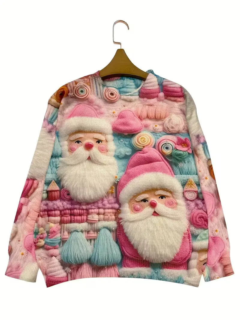 Women's Pullover Christmas Pattern Round Neck Sweatshirt hercurva