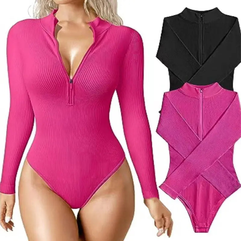 Fashion Long Sleeve Zipper Jumpsuit Seamless Slimming Shapewear For Women Romper hercurva