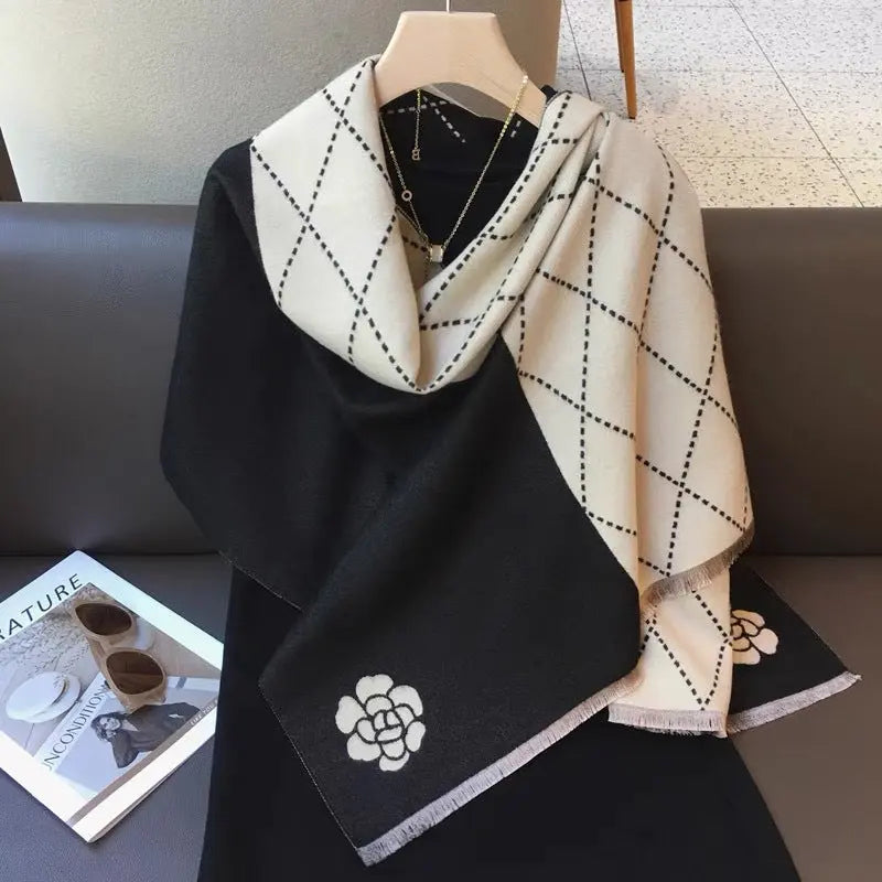 Camellia Artificial Cashmere Scarf Thick Warm Scarf hercurva