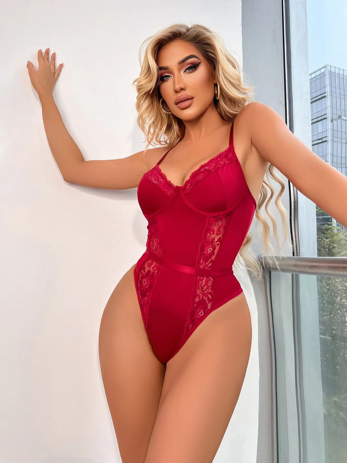 Lace Sheer Open Back Bodysuit Women hercurva