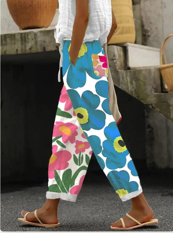 Women's Cotton And Linen Printing Paste Bags Casual Pants hercurva