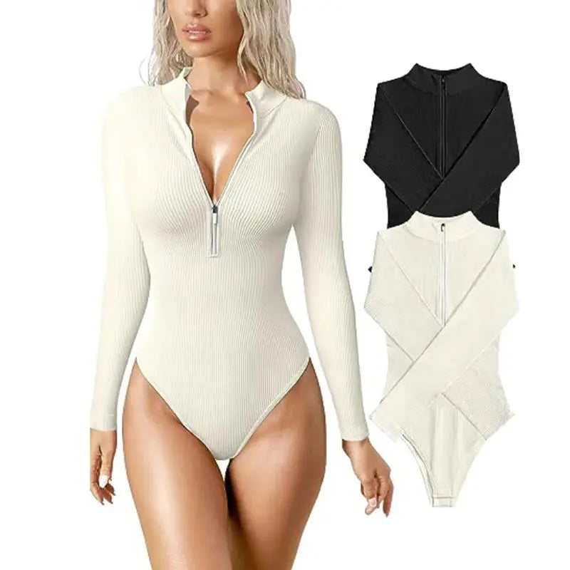 Fashion Long Sleeve Zipper Jumpsuit Seamless Slimming Shapewear For Women Romper hercurva