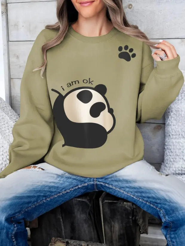 Women's Long Sleeved Panda Print Hoodie hercurva