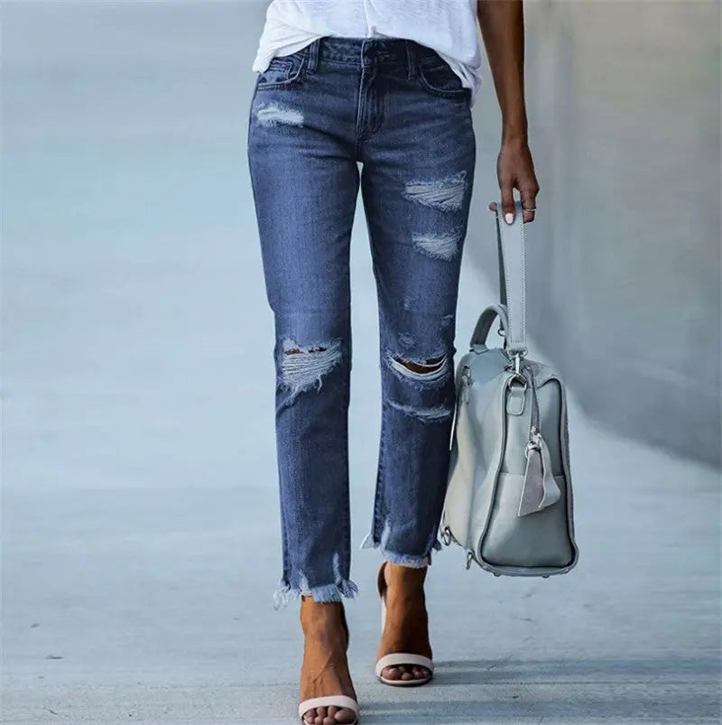 Women's Plus Size Ripped Jeans Trousers hercurva