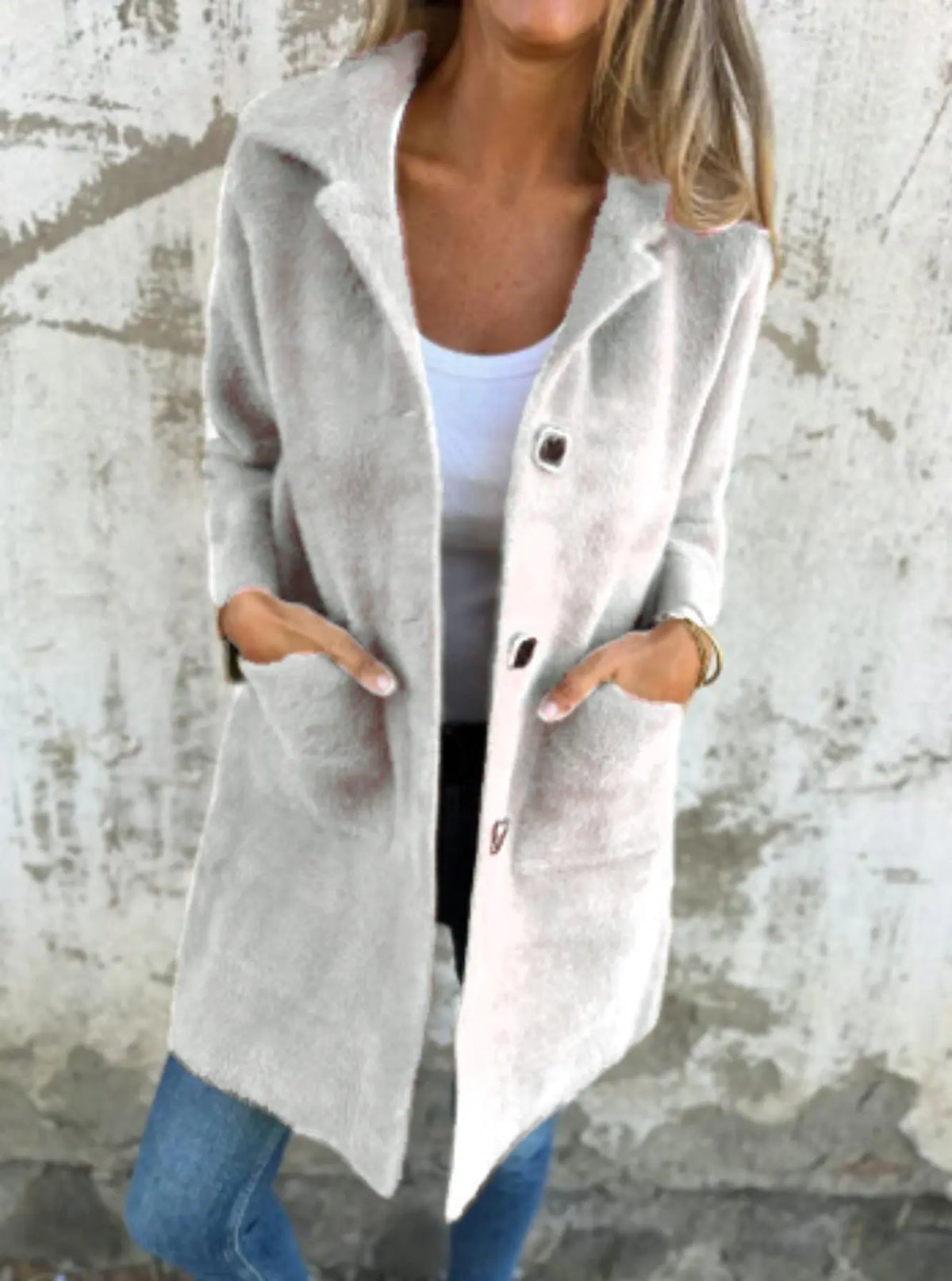 Single-breasted Polo Collar Pocket Mid-length Coat hercurva