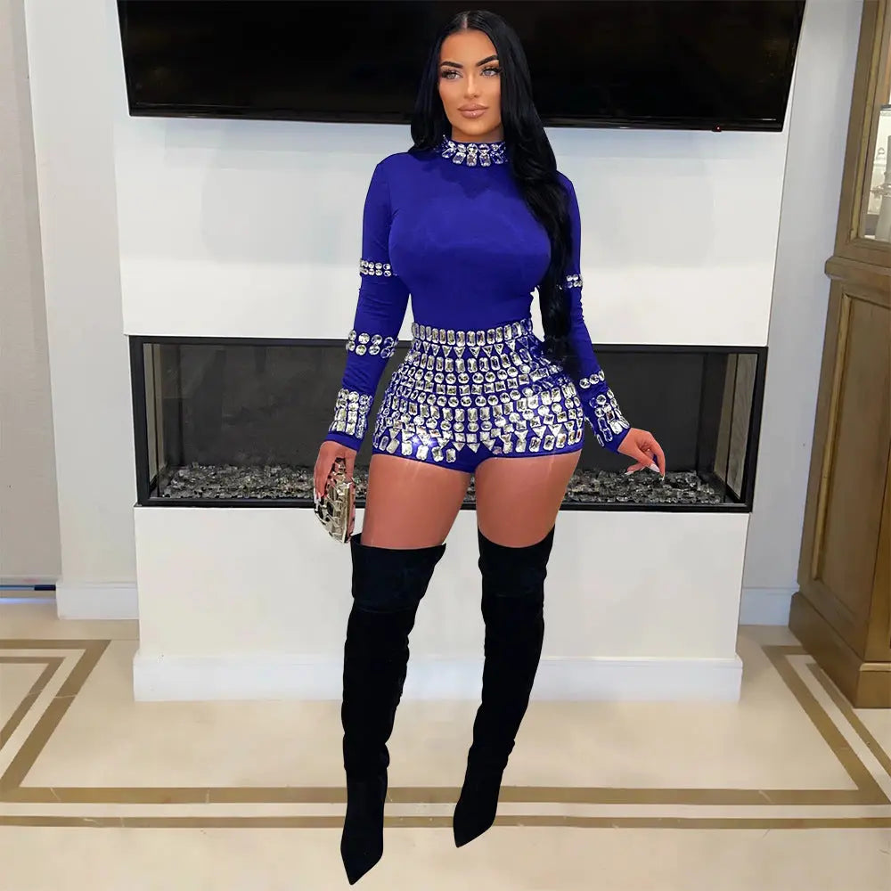 Fashion Rhinestone Slim Fit Bodysuit Women hercurva