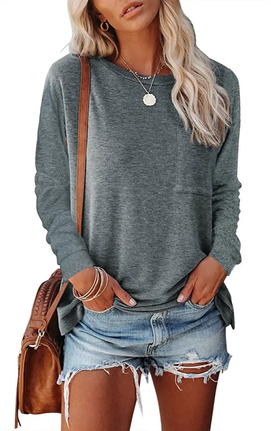 Pocket Split Long-sleeved Casual Bottoming T-shirt hercurva