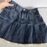 Women's Vintage Lace Pleated Denim Skirt hercurva