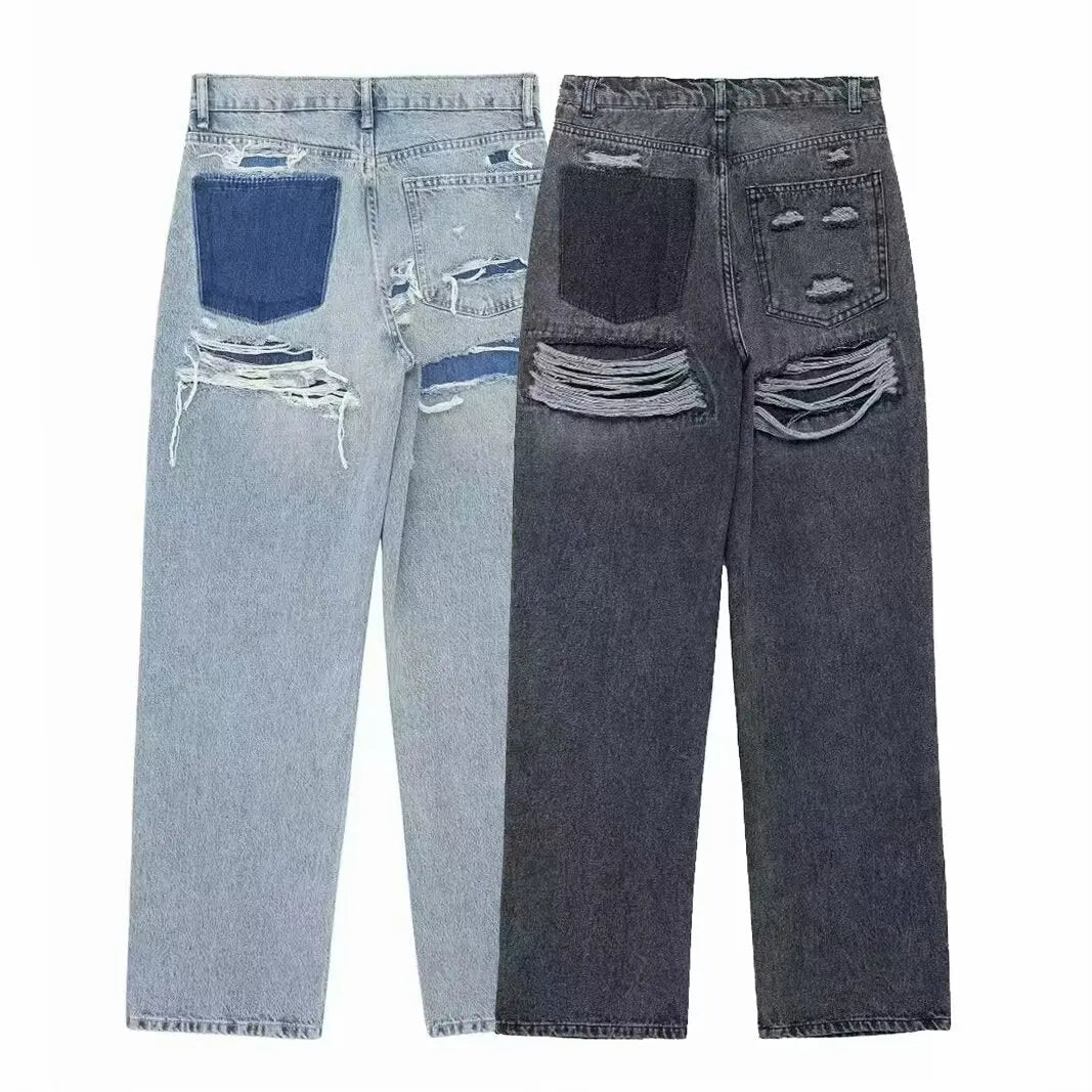 Women's Perforated Hole Decoration Loose Jeans hercurva