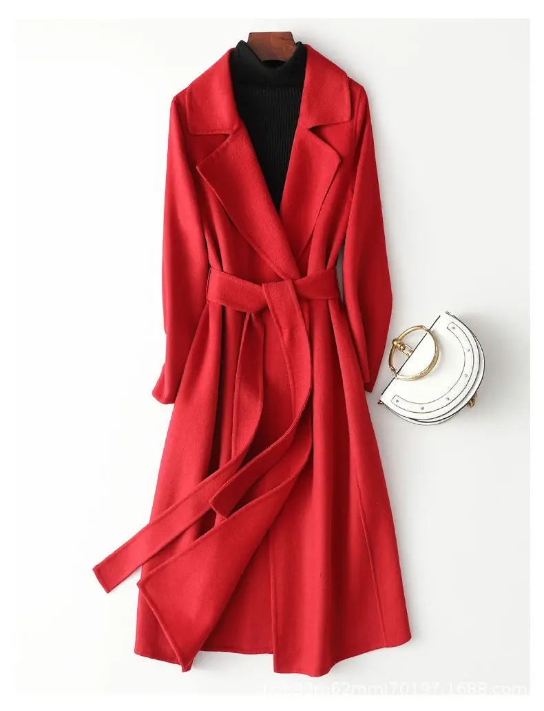 Mid-length Below The Knee Slim Fit Lace-up Woolen Coat High-end Woolen Coat hercurva