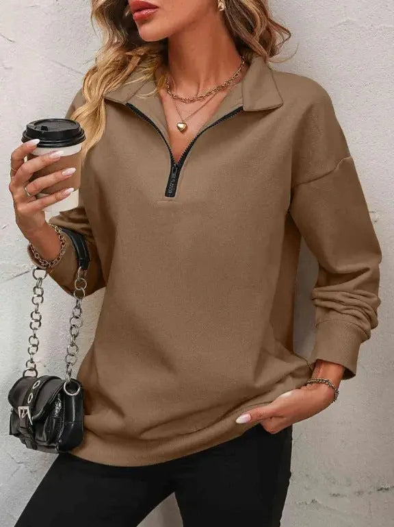 Women's Fashion Half Long-sleeve Zipper Sweatshirt Fashion Pullover hercurva