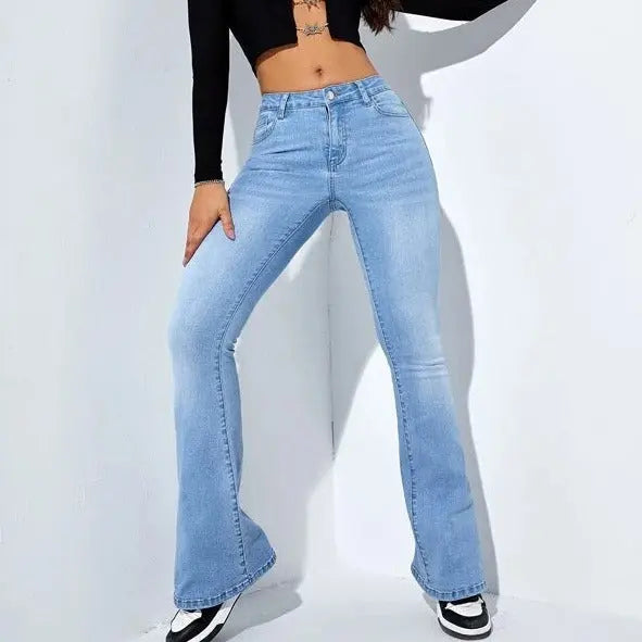 Women's Slim-fit Jeans Pants With Flared Design Fashion Casual High Waist Stretch Trousers hercurva