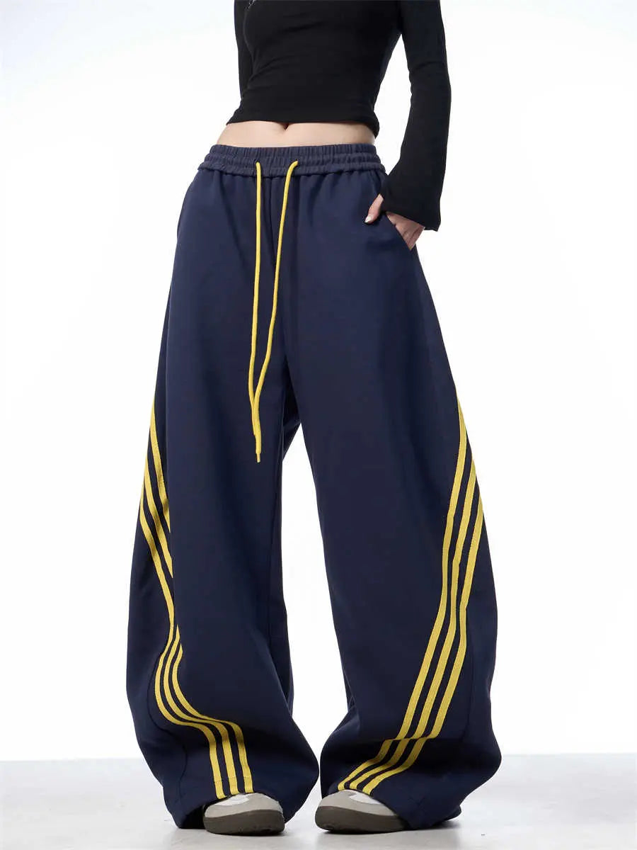 Striped Lace-up Machete Casual Pants Loose Wide-leg Pants hercurva