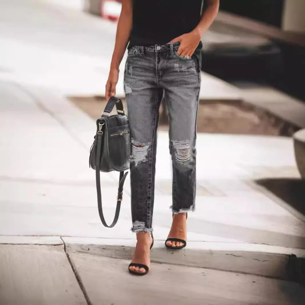 Women's Ripped Non-elastic Retro Fashion Jeans hercurva
