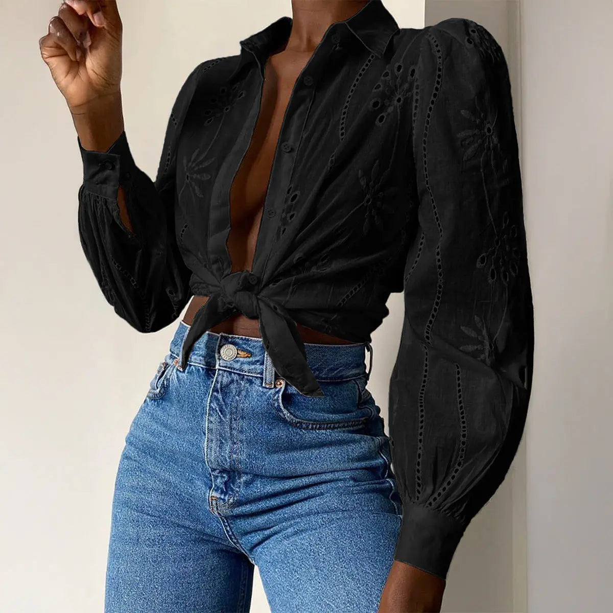 Casual Resort Fashion Hollow-out Long-sleeve Cardigan Blouse hercurva