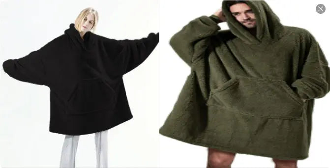 Hoodie Sweatshirt With Big Pocket Tops Sweater Comfortable Loose Double-Sided Fleece Thicker Wearable Blanket hercurva