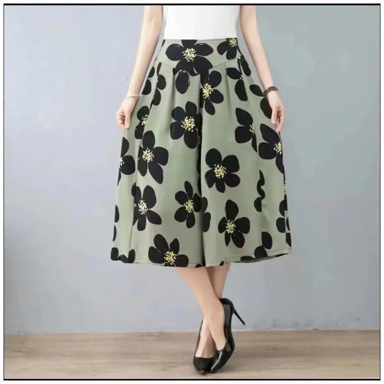 Slim And Casual High Waisted Printed Wide Leg Capris hercurva